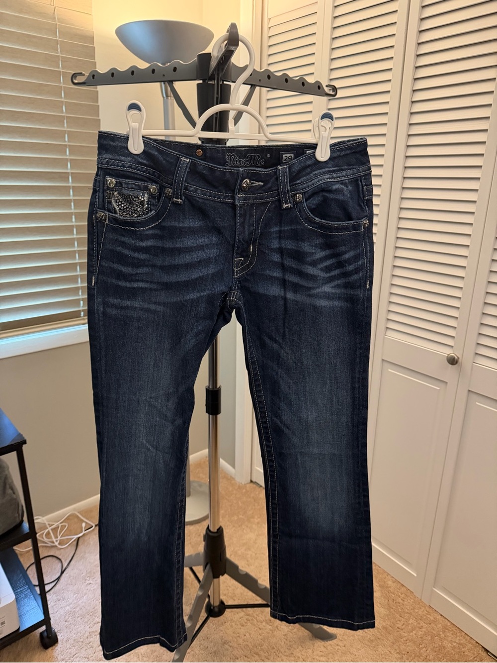 Miss Me Dark Blue Boot Cut Jeans with Embellished Pocket